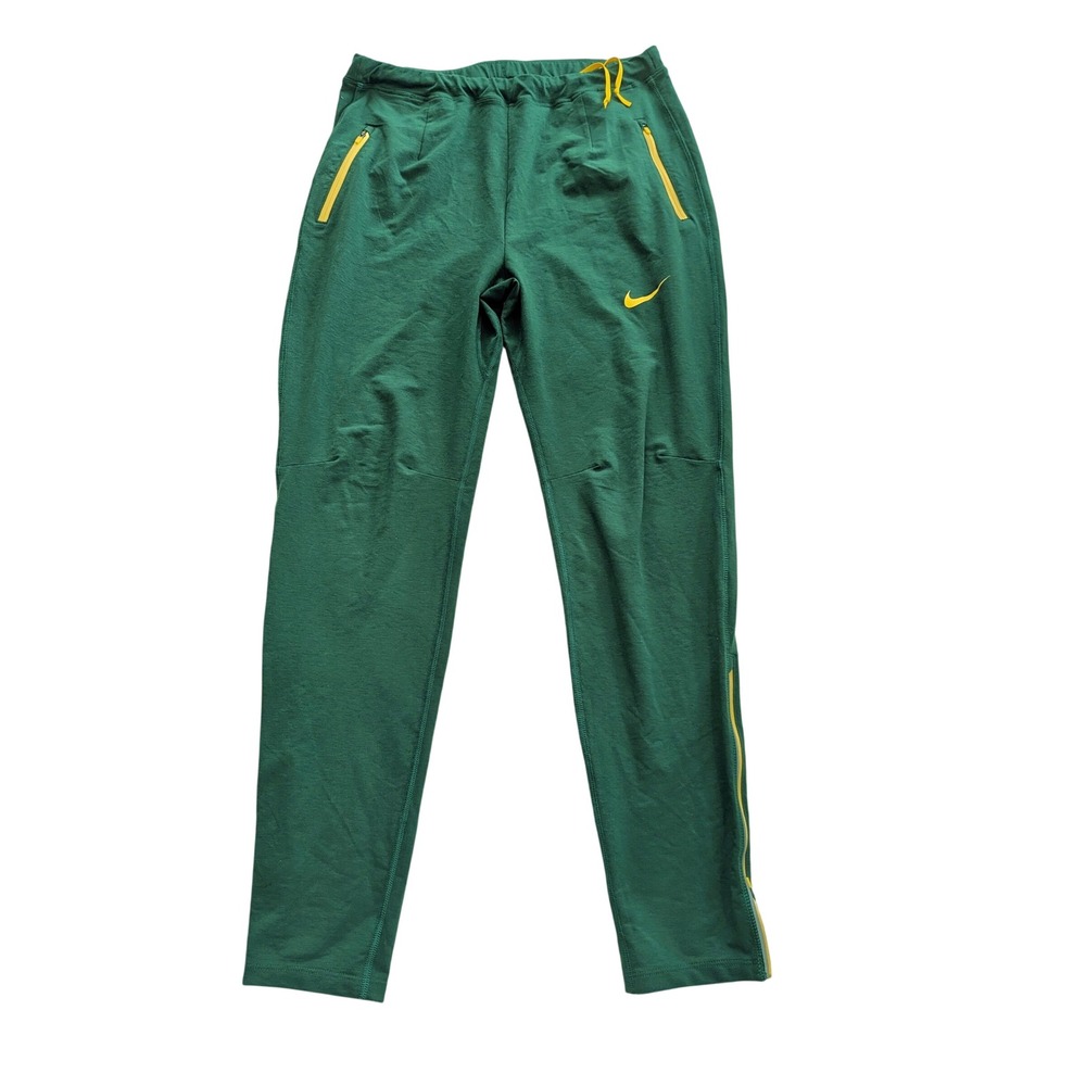 NIKE Pro Elite Running Green Yellow Zip Joggers Track Pants Sz L USA Made Soccer